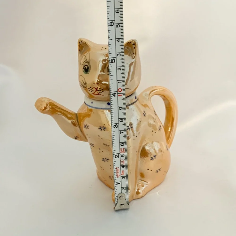 Vintage Maneki Neko Chinese Iridescent Lucky Cat Teapot - Picture 10 of 10